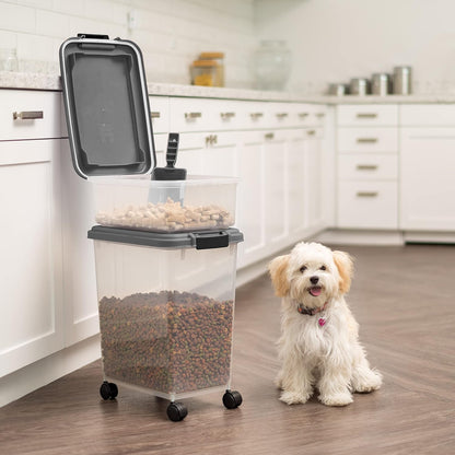 IRIS USA Dog Food Storage Container 30 lb + 11lb Airtight Combo, Stackable Pet Food Storage Bin with Wheels for Cat Dog Food, BPA Free, Made in USA, Black