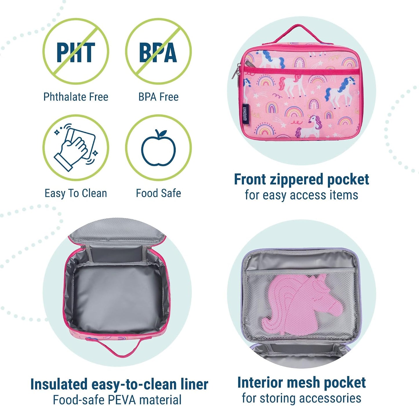 Wildkin Kids Insulated Lunch Box, Keeps Food Hot or Cold, BPA-Free with Mesh Pockets & Easy-Clean Lining – Ideal for School, Travel & Daycare – Holographic