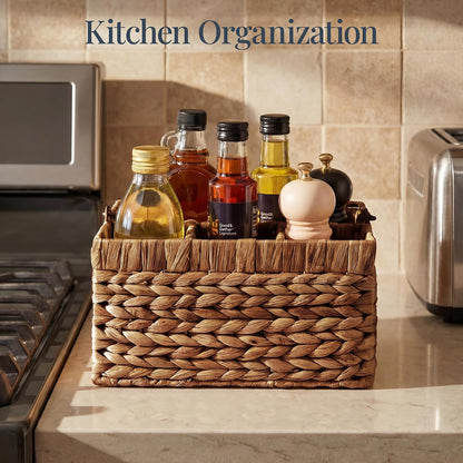 Best Choice Products Handwoven Silverware Organizer w/Handle, 5 Compartment Flatware Organizer, Shelf Storage Basket, Wicker Utensil Caddy, Cutlery Basket Holder for Party, Picnic, BBQ - Chestnut