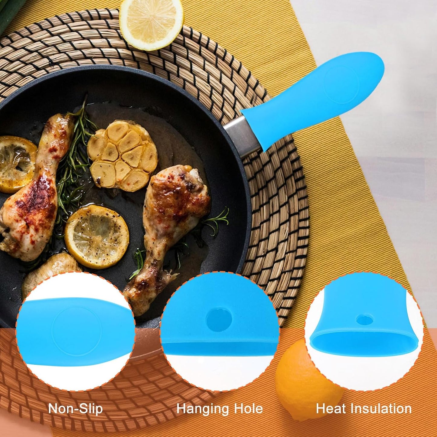 uxcell 2pcs Silicone Hot Handle Holders, Cast Iron Skillet Handle Covers Silicone Pan Handle Sleeve for Frying Pans Griddles Cookware Handles, Orange