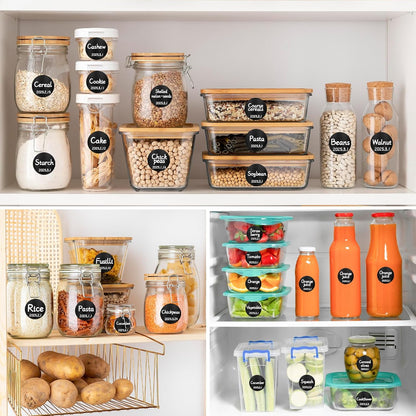 Segarty Food Label Stickers, 300 Pcs Blank Expiration Date Stickers to Write On, with 1 Black Pen, Waterproof Removable Freezer Labels for Glass Spice Jars, Canister, Food Container