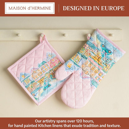 Maison d' Hermine 100% Cotton Oven Mitt & Pot Holder Set (7.5"x13" & 8"x8") - Colors C