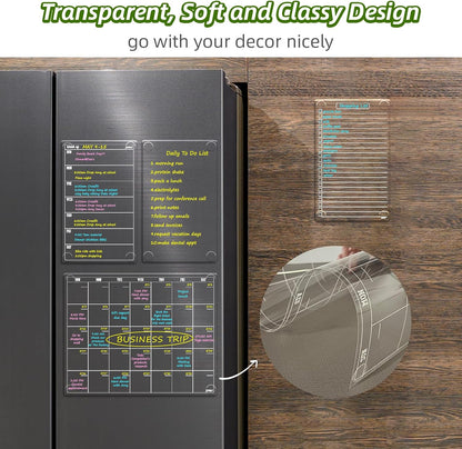 JJPRO Non-Magnetic Clear Weekly Planner & to Do List for Fridge, 8.5"x13" Dry Erase to Do List WhiteBoard,Reuasble Weekly Calendar for Refrigerator,Cabinet,Wall&Glass, All Smooth Surfaces