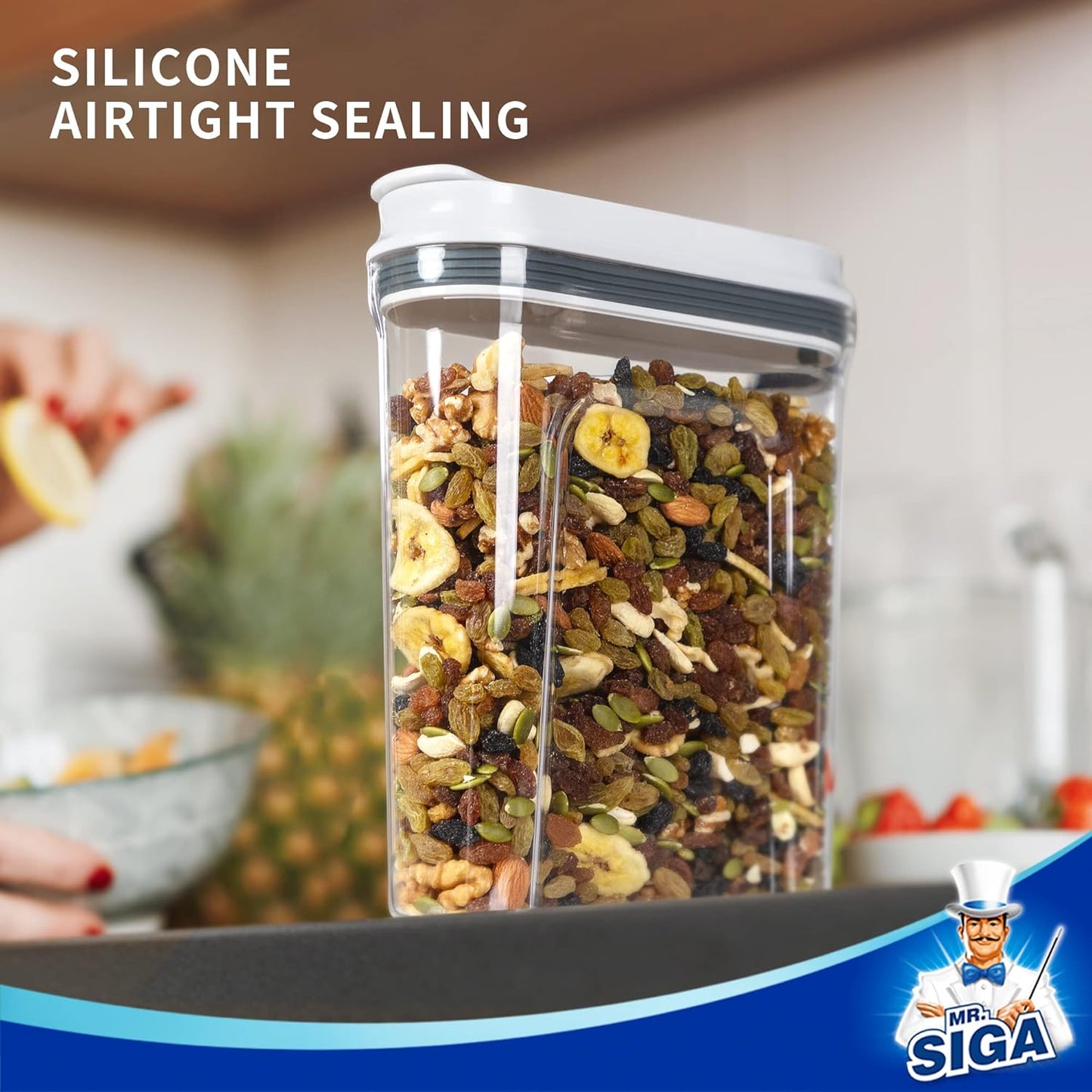 MR.SIGA Airtight Cereal Dispenser Set, Storage Containers for Dry Goods, Nuts, Beans, Snacks, BPA Free, 1.3 L / 1.37 Qt, Small, Clear, 2 Pack