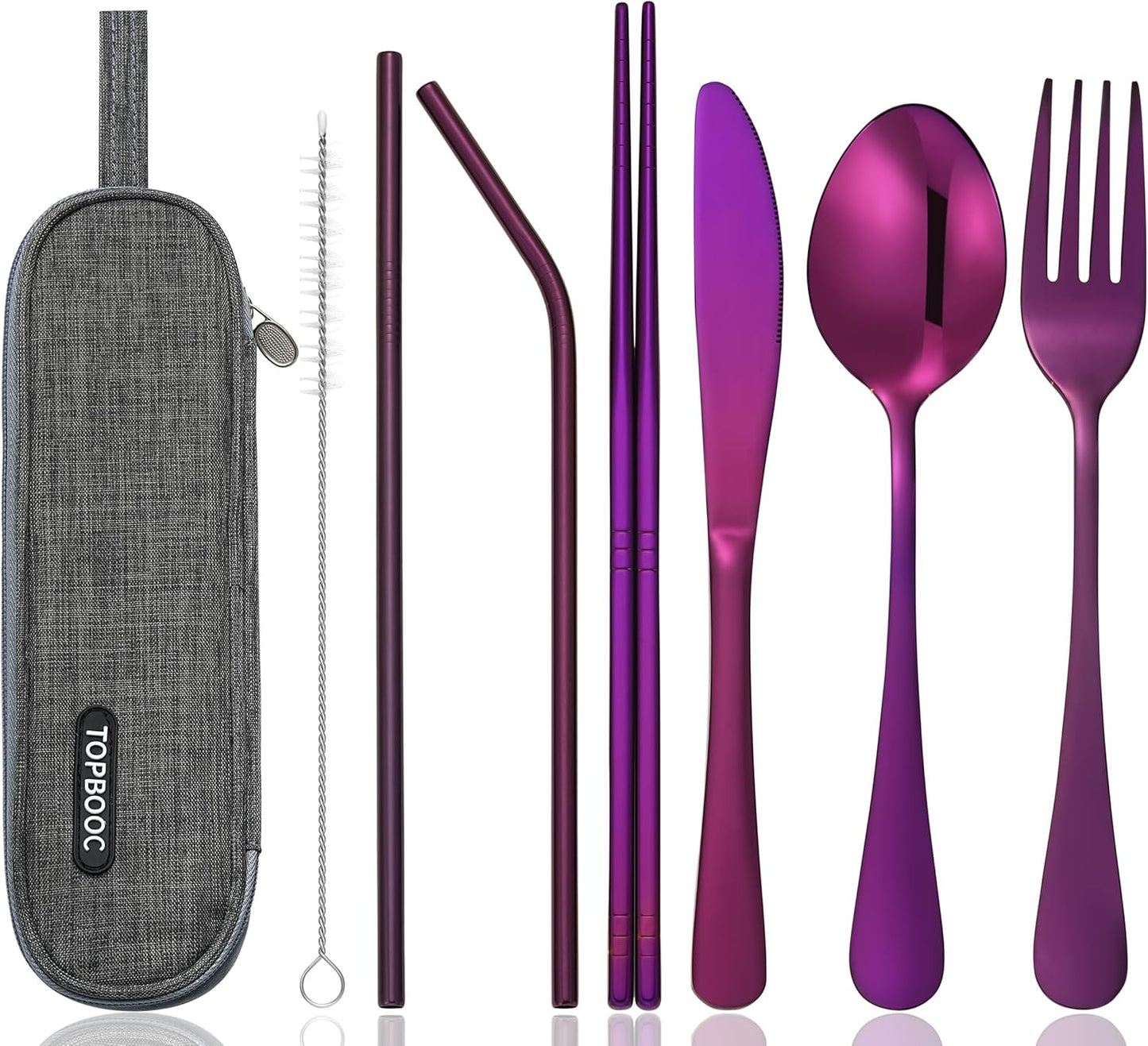 Portable Stainless Steel Flatware Set, Travel Camping Cutlery Set, Portable Utensil Travel Silverware Dinnerware Set with a Waterproof Case (Pink)