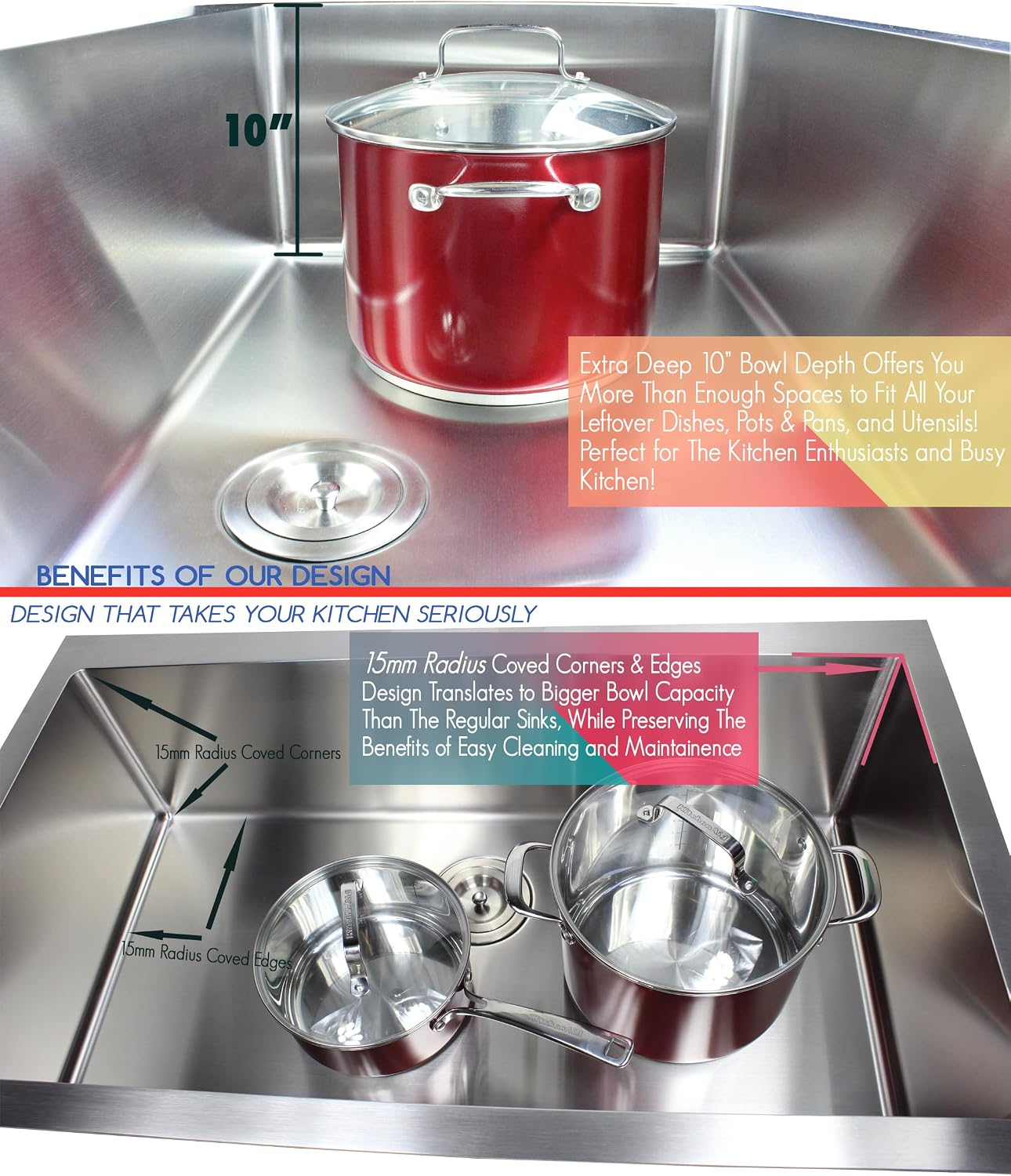 42 in. x 20 in. x 10 in. 16-Gauge Stainless Steel Undermount Triple Bowl Kitchen Sink with Collapsible Colander Set and Strainer