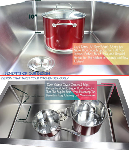 42 in. x 20 in. x 10 in. 16-Gauge Stainless Steel Undermount Triple Bowl Kitchen Sink with Collapsible Colander Set and Strainer