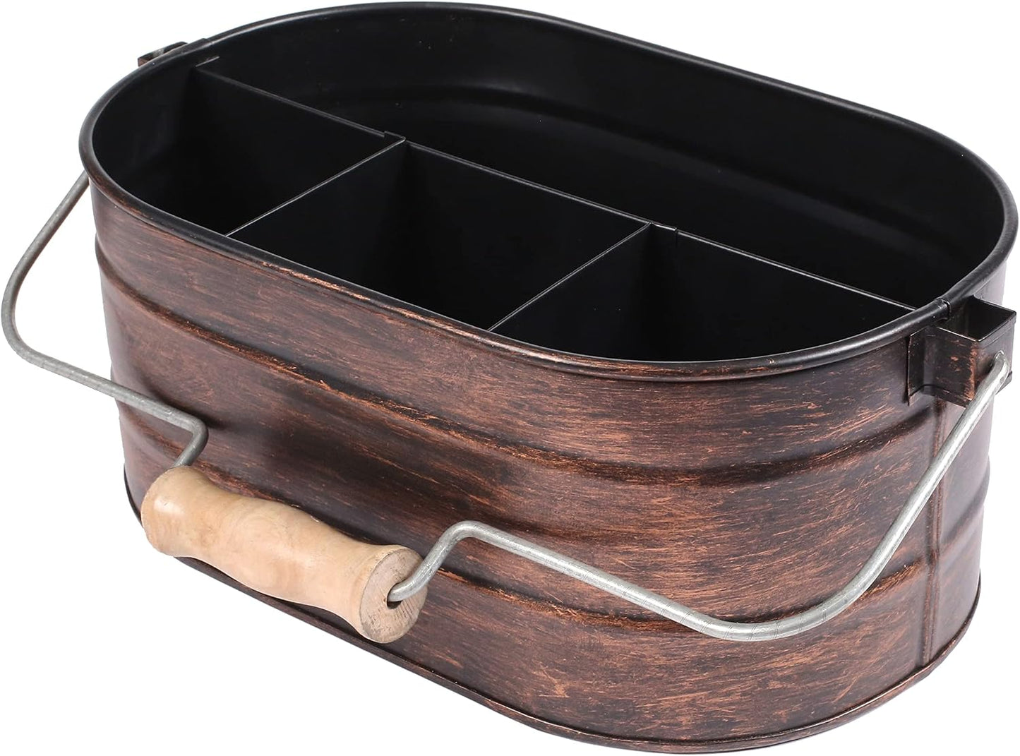 Galvanized Metal Caddy with 4 Compartments, Rustic Farmhouse Kitchen Picnic Utensil Holder, Multipurpose Storage Bin, Metal Garden Planters - 12 Inch - Antique Natural