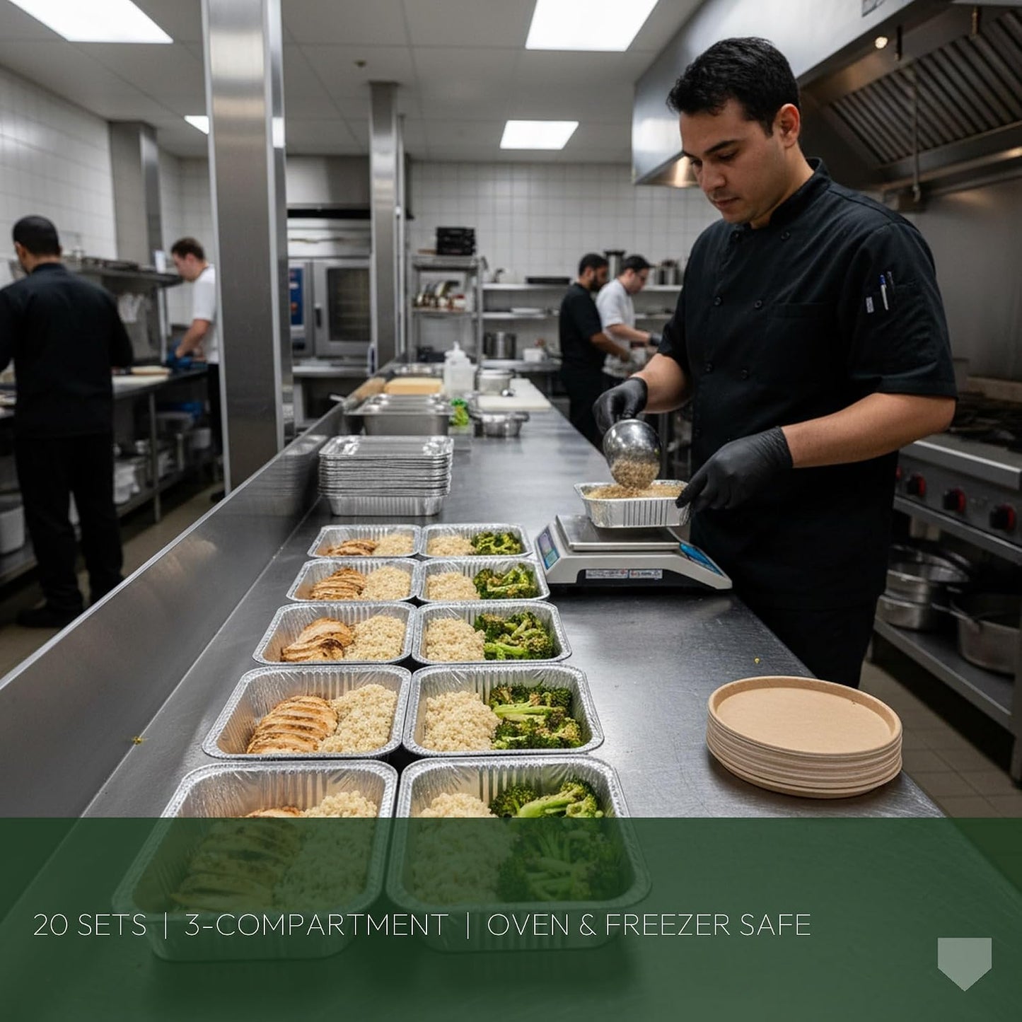8.5x6.5x1.5 Inch 3-Compartment Aluminum Foil Tray with Paperboard Lid, 20 Sets | Commercial Disposable Combo Pack for Catering, Takeout, Meal Prep
