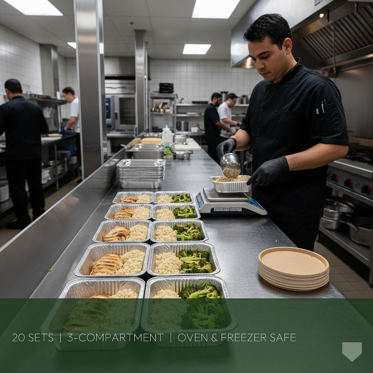 8.5x6.5x1.5 Inch 3-Compartment Aluminum Foil Tray with Paperboard Lid, 20 Sets | Commercial Disposable Combo Pack for Catering, Takeout, Meal Prep