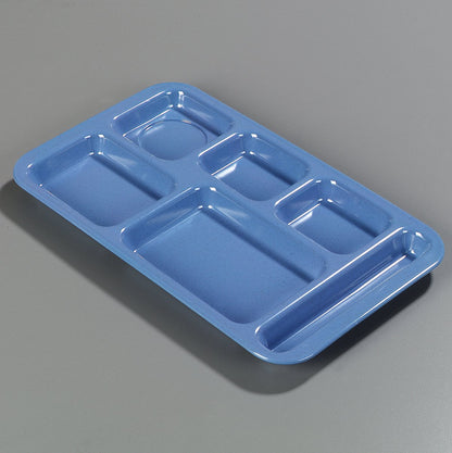 Carlisle FoodService Products Melamine Lunch Tray with 4 Compartments, Right Handed Cafeteria Tray with Divided Compartments for Food, 10" x 9.75", Dark Blue