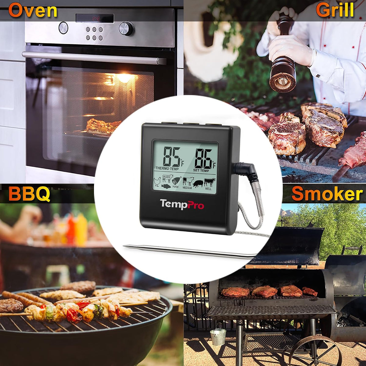 TempPro TempTrack Large LCD Digital Meat Thermometer for Cooking, Smoking