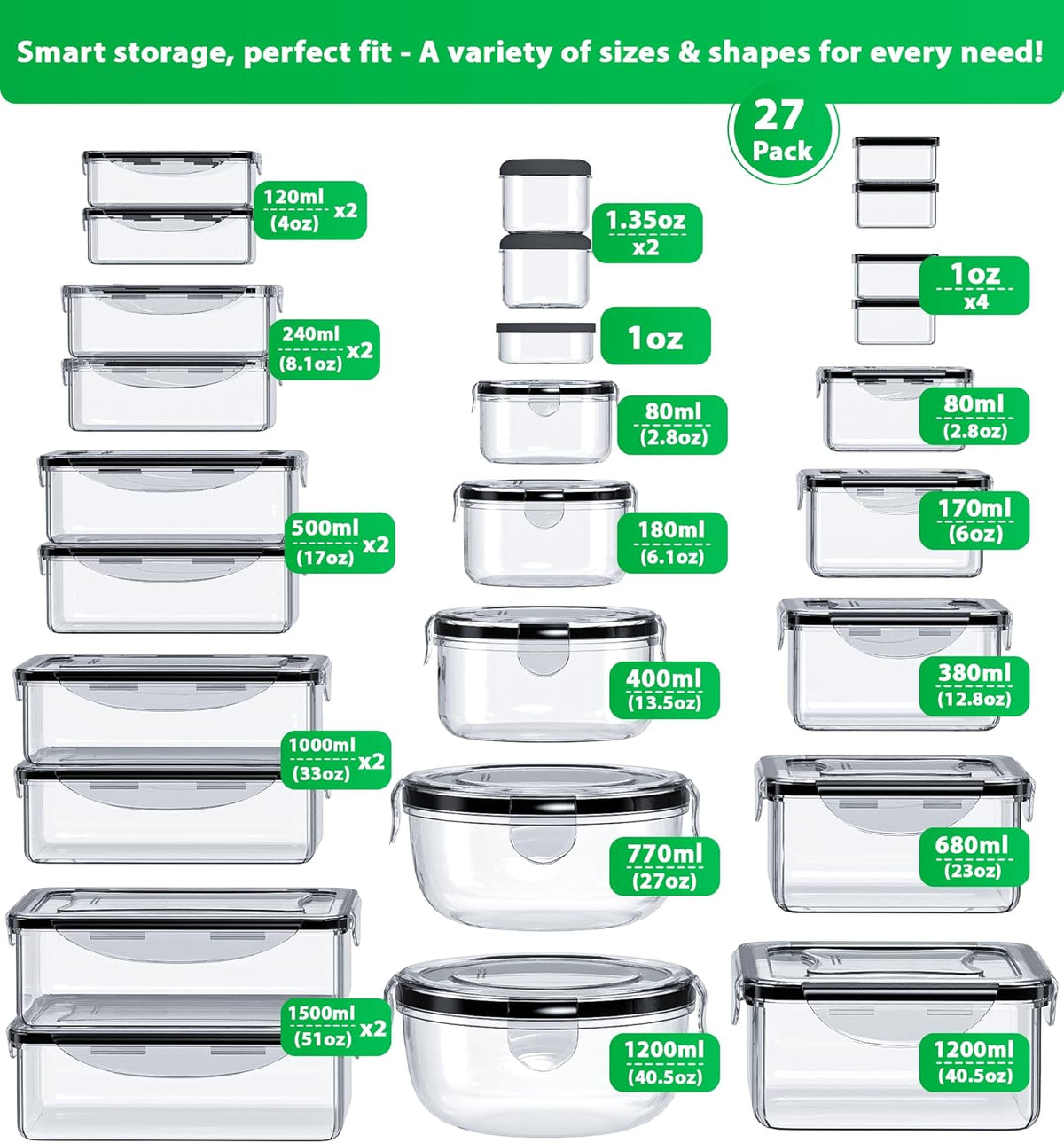 62 Pcs Large Food Storage Containers with Lids Airtight,Total 656OZ(31 Containers &31 Lids), Reusable BPA-Free Plastic Food Container for Kitchen Organization, Leakproof Meal-Prep Containers for Lunch