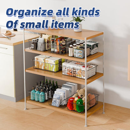 Simple Trending 6 Pack Large Wire Baskets for Organization, Metal Pantry Storage Baskets for Cabinet, Kitchen, Garage, Bathroom, Black