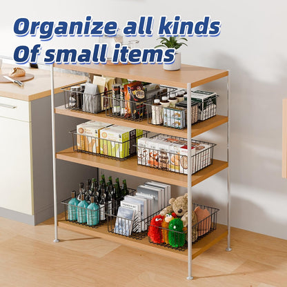 Simple Trending 6 Pack Large Wire Baskets for Organization, Metal Pantry Storage Baskets for Cabinet, Kitchen, Garage, Bathroom, Black