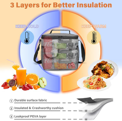 Tirrinia Insulated Lunch Bag for Women Men, Leakproof Lunch Box Containers for Adult, Work, School, Soft Lunchbox for Kids,Boys, Adult Cooler Bag for Picnic Hiking Beach,Charcoal
