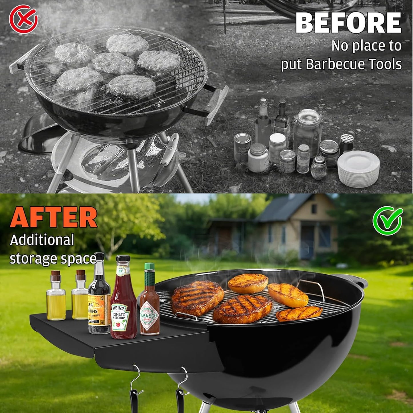 QuliMetal Folding Front Shelf for Traeger Pro 34, Texas Elite 34, Century 885 and Eastwood 34, 37" x 12" Heavy-Duty Grill Prep Table with Cutting Board, Stainless Steel Basin, Lid and 5 Hooks