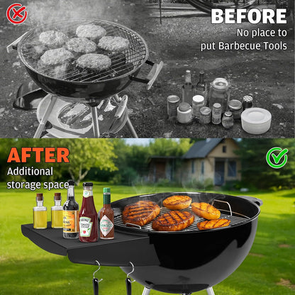 QuliMetal Folding Front Shelf for Traeger Pro 34, Texas Elite 34, Century 885 and Eastwood 34, 37" x 12" Heavy-Duty Grill Prep Table with Cutting Board, Stainless Steel Basin, Lid and 5 Hooks