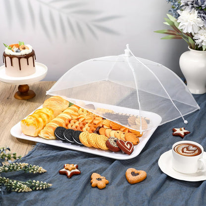 Baderke 8 Pack Plastic Serving Trays with Food Covers 15" x 11" Reusable Serving Platters 16" x 12" Foldable Mesh Food Tents Christmas Party Supplies Set for Outdoor Picnics Bar Fruit Cookies Dessert