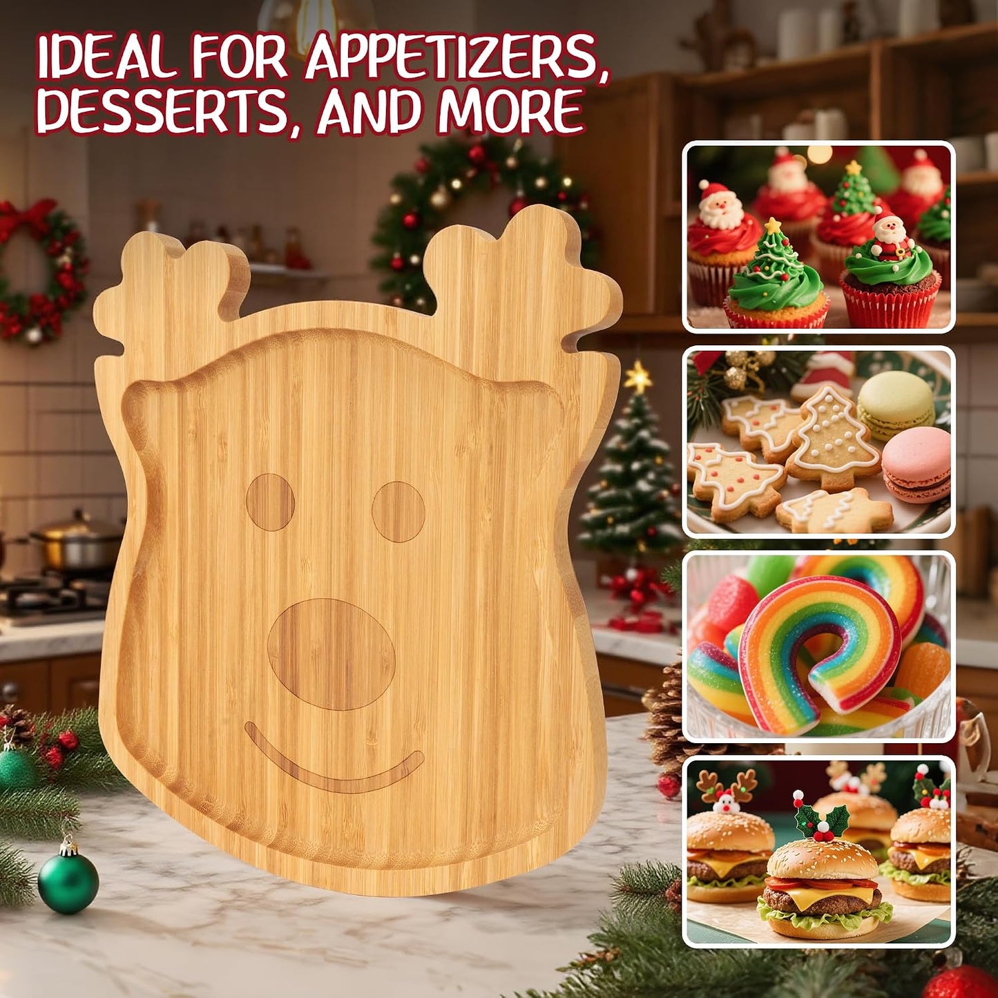 Divided Wood Serving Tray, Rectangular Tray Chip and Dip Platter, Serving Tray with 5 Sections for Appetizers & Snacks, Veggie Platter, Food Trays for Party 12'' x 8.7'' x 0.6''