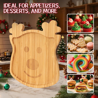 Divided Wood Serving Tray, Rectangular Tray Chip and Dip Platter, Serving Tray with 5 Sections for Appetizers & Snacks, Veggie Platter, Food Trays for Party 12'' x 8.7'' x 0.6''