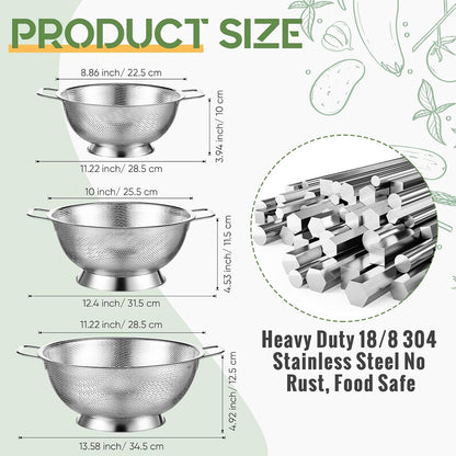 Bokon 3 Pcs Stainless Steel Colander Set Colander Bowl and Sieves 1/3/5 Quart Metal Mesh Strainer Net Basket with Handles Food Spaghetti Strainer for Kitchen Draining Pasta Rinsing(Gold)