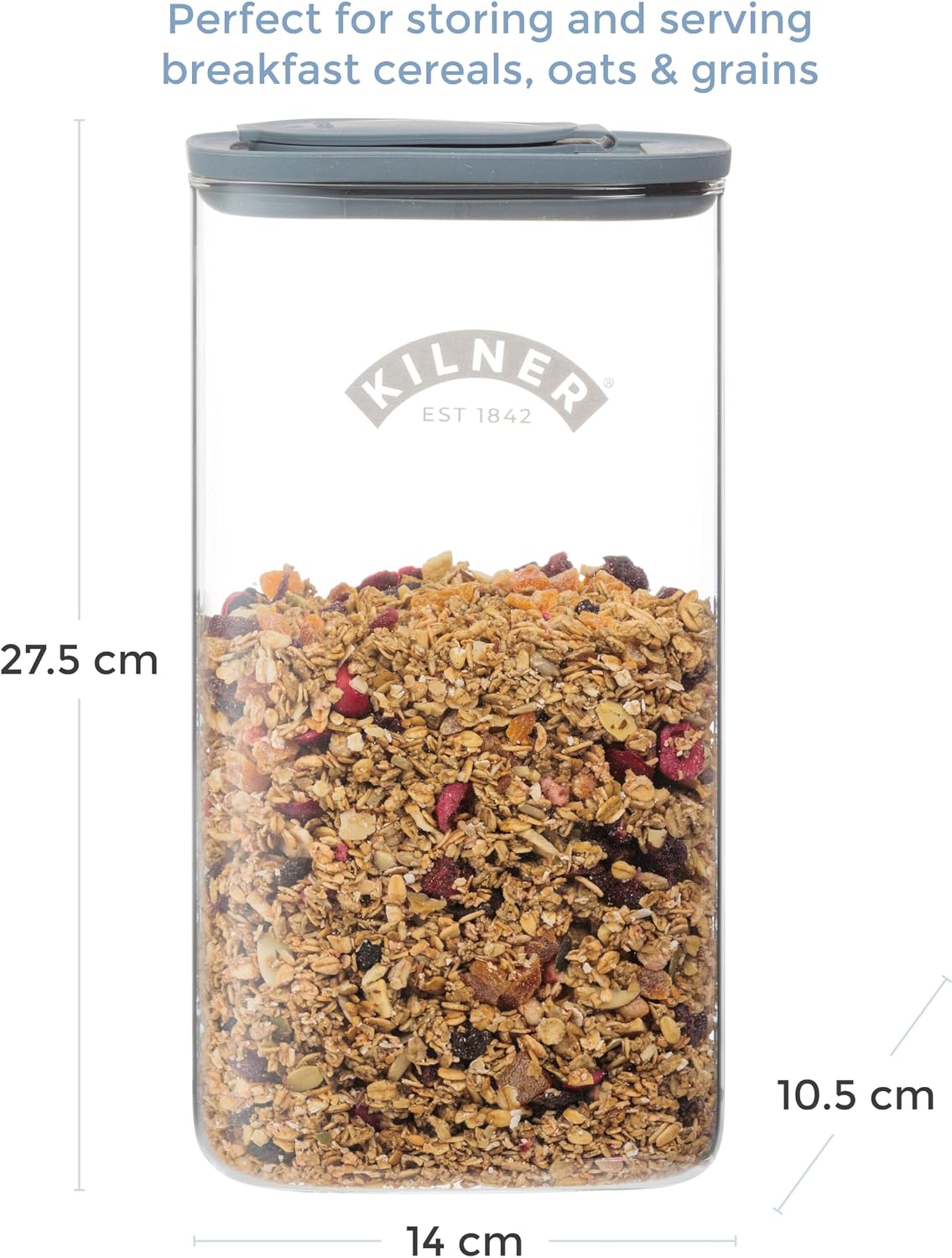Kilner 3 Litre Glass Cereal Dispenser | Storage Jar with Airtight Glass & Silicone Lid | Easy-Pour Spout for Mess-Free Serving | Food Dispenser for Cornflakes, Beans, Granola and Pet Food