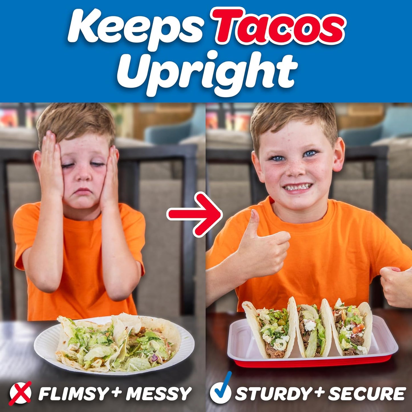 GoBig Taco Plates with Dividers – 36 Pack Disposable Red Party Cup Taco Plato Tray Holders for Party