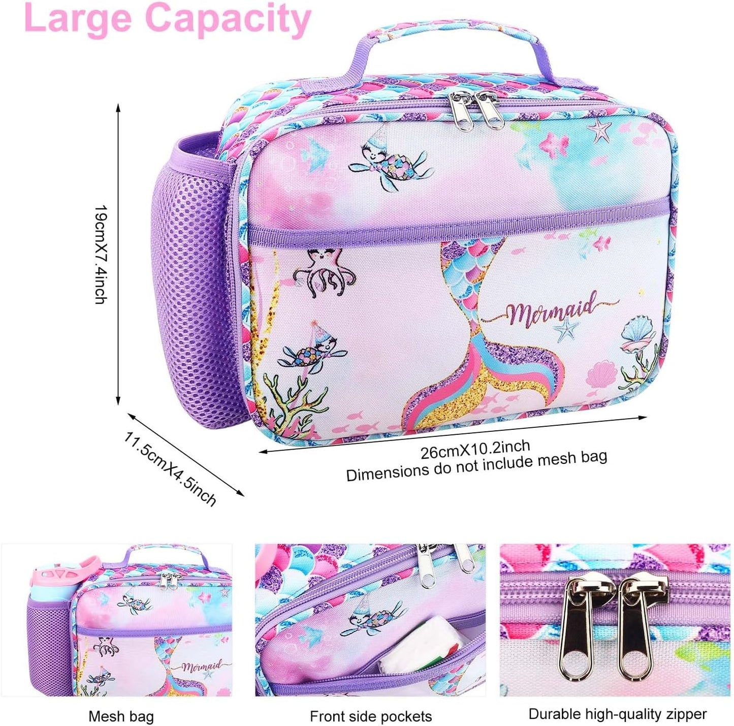 RHCPFOVR Kids Lunch Bag - Insulated Lunch Box for Boys Girls,Washable Lunch Bag and Reusable Toddler Leak-proof Lunchbox for School and Daycare - Colors B