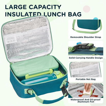 MAISON HUIS Bento Box for Kids with 8oz Soup Thermo, Insulated Lunch Bag & 17oz Water Bottle, 2-Compartment Bento Box with Built-In Ice Pack, Leak-Proof & BPA-Free (Purple)