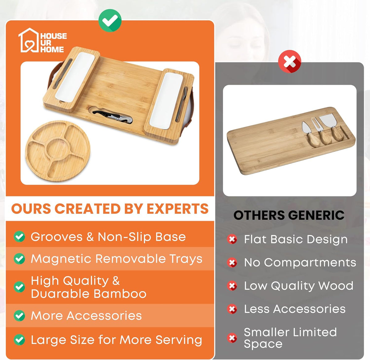 Bamboo Charcuterie Board Set with Magnetic Side Trays | Large Cheese Platter with Knives & Bowls | Unique Housewarming, Wedding & Birthday Gift for Entertaining