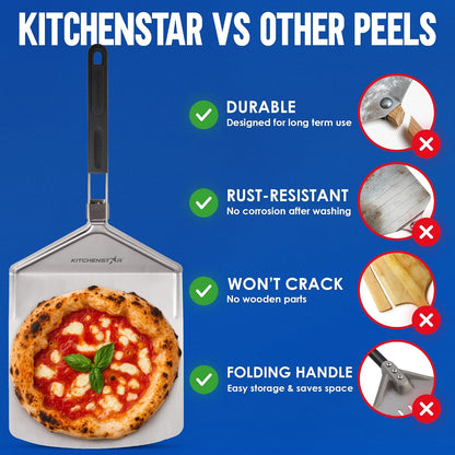12-Inch Stainless Steel Pizza Peel with Folding Handle, Silver Non-Perf