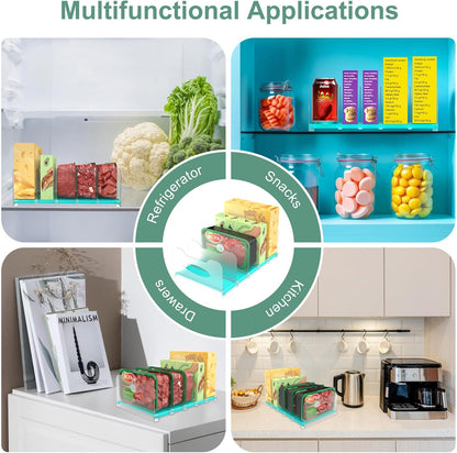 SURETIVIAN Freezer Organizer 12” Visible Fridge Organizer Rack with Removable Dividers and Handles, Freely Adjustable, Fits Refrigerator Frozen Meals, Lunch Meat Box, Cheeses (Mint Green)