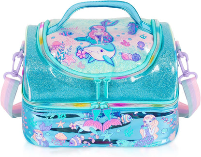 Kids Double Decker Cooler Insulated Lunch Bag, Back to School Large Meal Tote for Boys, Girls, Men, Women, with Adjustable Strap, Soccer