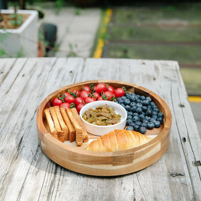 Defined Deco12in Serving Tray and Platters, Acacia Wood chip & dip Sets for Party, 360° Rotatable Serving Dishes for Chips and Dip, Fruit,Veggies, Candy and Snack, (Including 2X Dip Bowls, 1 Spoon)