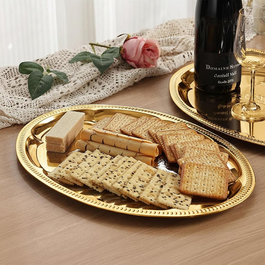 4-Pack 15.7" x 11.8" Silver Serving Trays for Party Set - Oval Floral Engraved Serving Platters, Wedding Birthday Mirror Tray for Summer BBQ, Food, Appetizer, Charcuterie, Cookies, Desserts