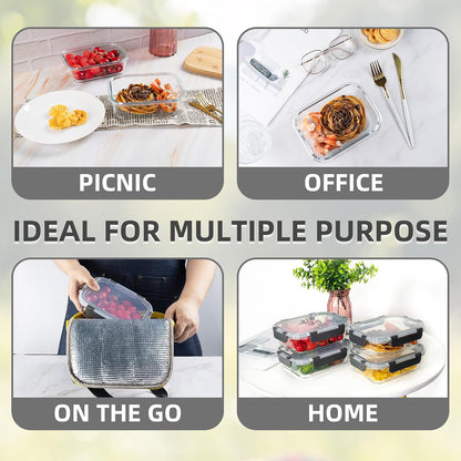 10 Pack 22 oz Glass Meal Prep Containers, Food Storage Containers with Lids, Airtight Leakproof Lunch Containers for Kitchen, Freezer, Microwave, Dishwasher Safe (Grey)