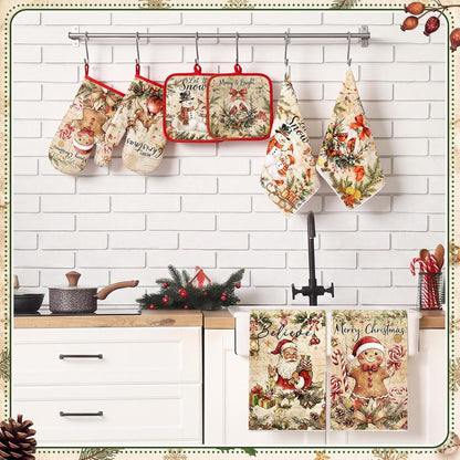 SiliFine 12 Pcs Fall Pumpkin Kitchen Towels Oven Mitts Pot Holders Set