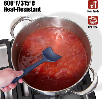 2-Piece Silicone Scraper & Spoon Spatulas: Doosu 600°F Heat Resistant Food Grade BPA Free Rubber Baking Flat Spatula Kitchen Cooking Spoonula for Mixing Scraping Folding Stirring Serving (Aqua Sky)
