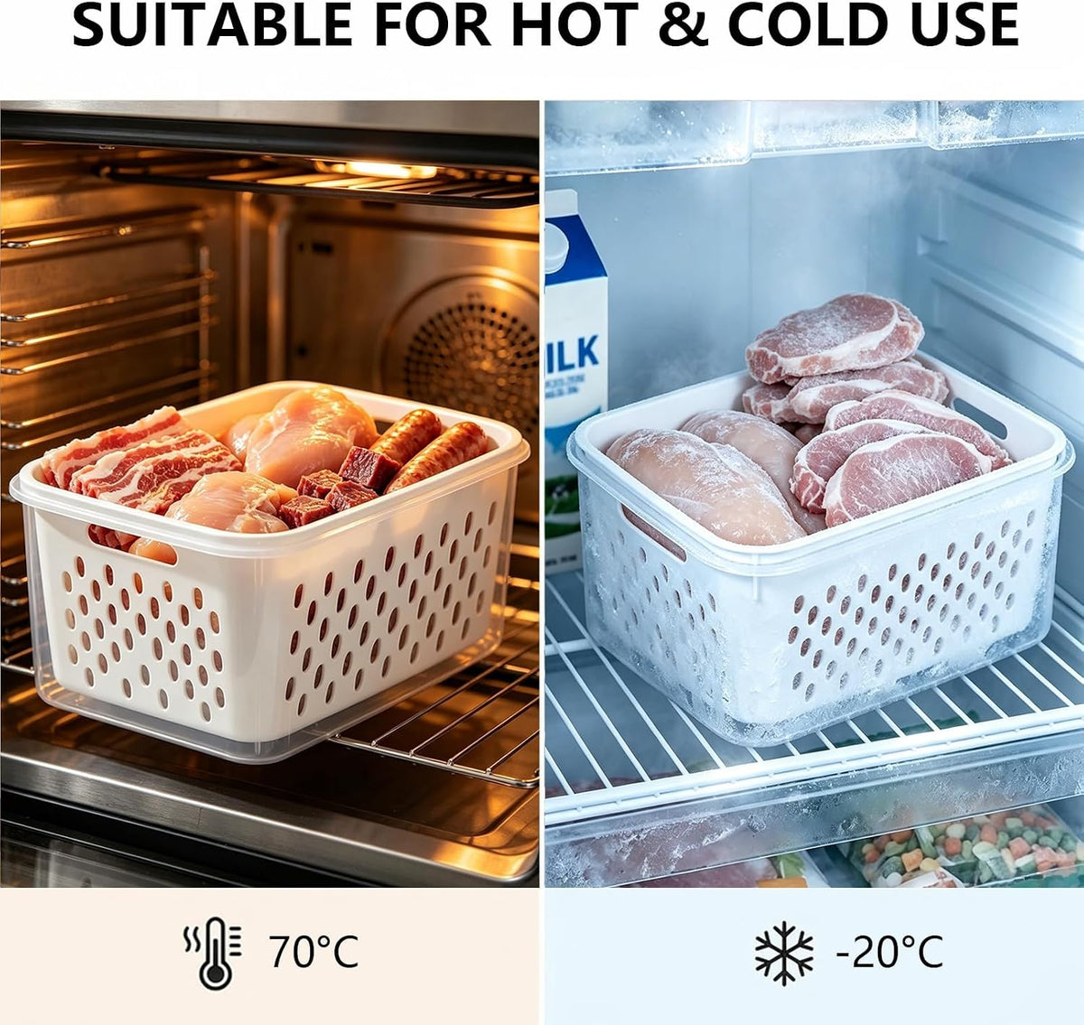 3 Pack Fruit Storage Containers for Fridge with Removable Colander and Lids