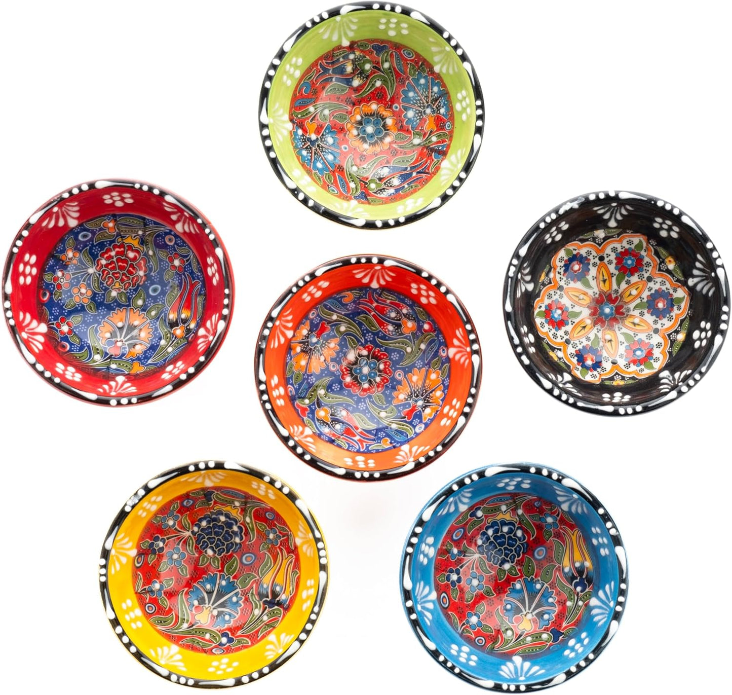 Ceramic Small Dipping Bowls Set of 6, 3.5 Oz Soy Sauce Dish, Handmade Charcuterie, Colorful Pinch, Dishwasher & Microwave Safe, 3.2'' Mini (SULTAN'S GARDEN)