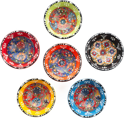Ceramic Small Dipping Bowls Set of 6, 3.5 Oz Soy Sauce Dish, Handmade Charcuterie, Colorful Pinch, Dishwasher & Microwave Safe, 3.2'' Mini (SULTAN'S GARDEN)