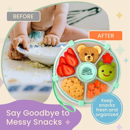 Snack Container for Toddlers with Lid, 5-Compartment BPA-Free Toddler Snack Spinner – Non Toxic, Leak-Proof, Easy Open, Dishwasher Safe Travel Snack Box for Toddlers (Mint Green)