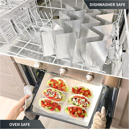 Stainless Steel Taco Holders Set of 6 - Each Metal Taco Stands for 3 Tacos - Taco Rack with Handles - Stylish Taco Shell Holders - Oven & Dishwasher & Grill Safe Taco Trays