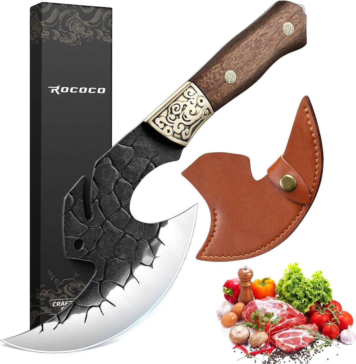 ROCOCO Viking Cleaver Knife Birthday - Kitchen Axe & Sheath Father Gift Men