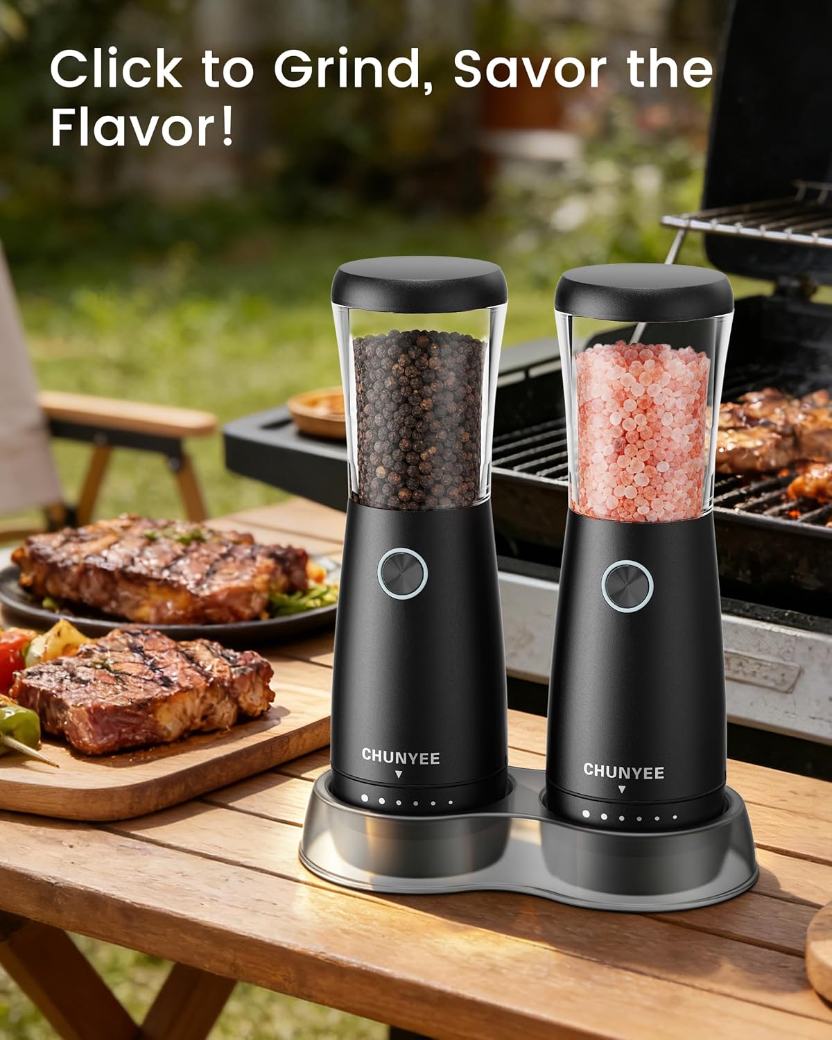 Electric Salt and Pepper Grinder Set - Automatic Stainless Steel Rechargeable Salt and Pepper Grinder Set with Storage Base, Large Capacity, LED Light & Adjustable Coarseness, Ideal Kitchen Gadget
