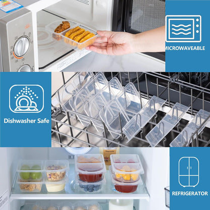10 oz Reusable Snack Containers with Lids for Kid, 2 Compartment Large Capacity Condiment Portion Control Containers for School lunch, Go out Travel, Party