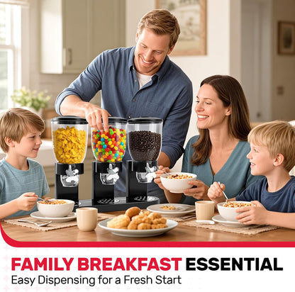 Triple Cereal Dispenser Countertop 2L, Airtight Cereal Containers Storage, Large Capacity Total 6L for Kitchen Pantry, Rotating Dry Food Dispenser for Candy, Nut, Coffee Beans, White