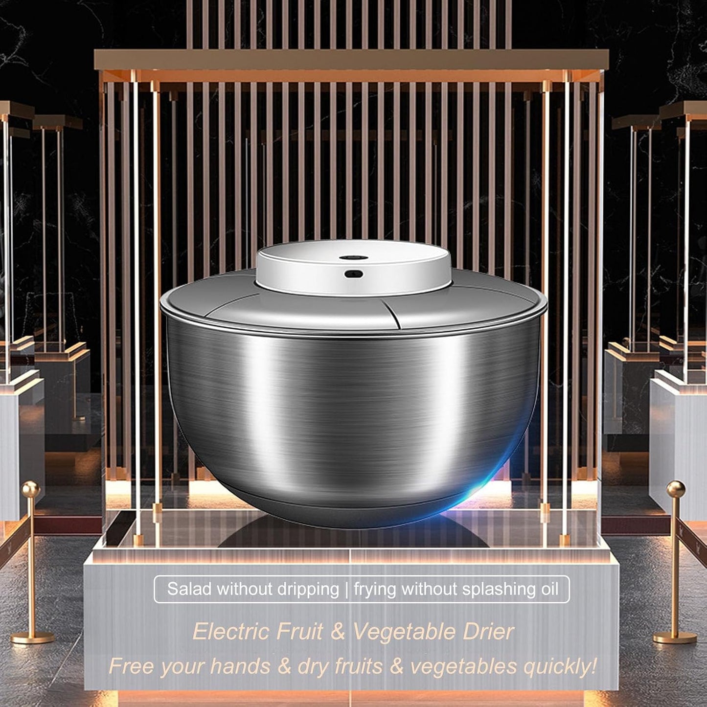 Electric Salad Spinner, 4.8L Large Capacity Lettuce Spinner Stainless Steel Salad Rotator Vegetable Dryer Fruit Washer Lettuce Cleaner Drainage Basket, USB Rechargeable Salad Dryer Food Dehydrator
