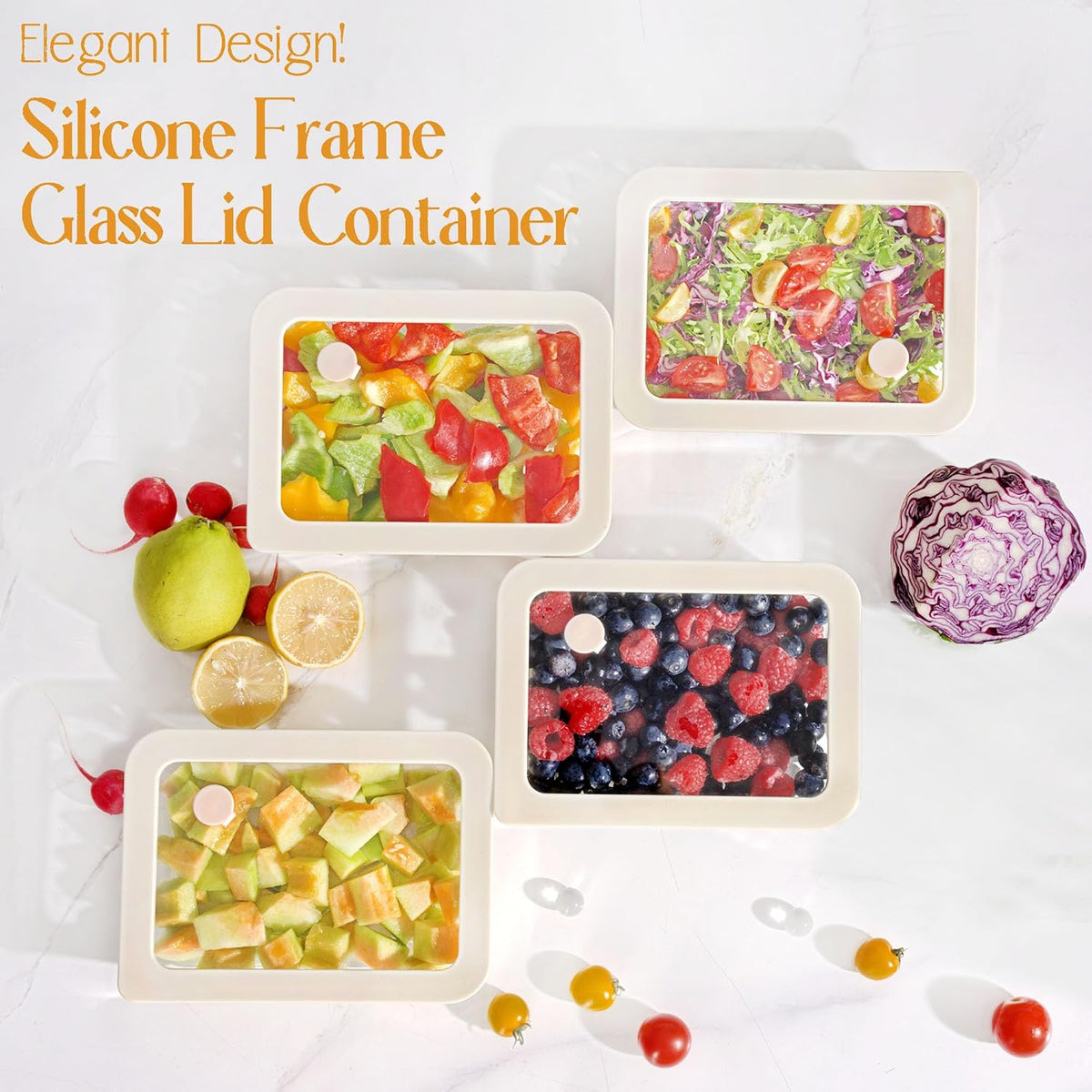 Urban Green Glass Food Container Set with Glass Lid, 3 Pack, Food Storage Containers Set, Airtight, LeakProof, 100% Plastic Free, Meal Prep Containers (White Color)